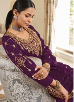 Pristine Embroidered Purple Vichitra Silk Trendy Salwar Suit