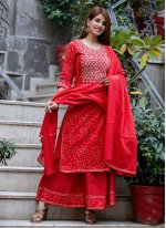 Pristine Red Party Readymade Salwar Suit