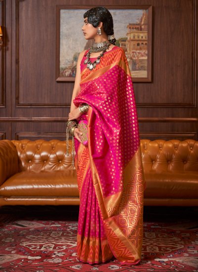 Pristine Weaving Handloom silk Rani Contemporary Saree