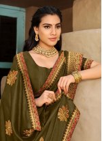 Prodigious Embroidered Green Traditional Saree