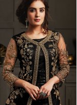 Prodigious Embroidered Net Black Designer Floor Length Salwar Suit