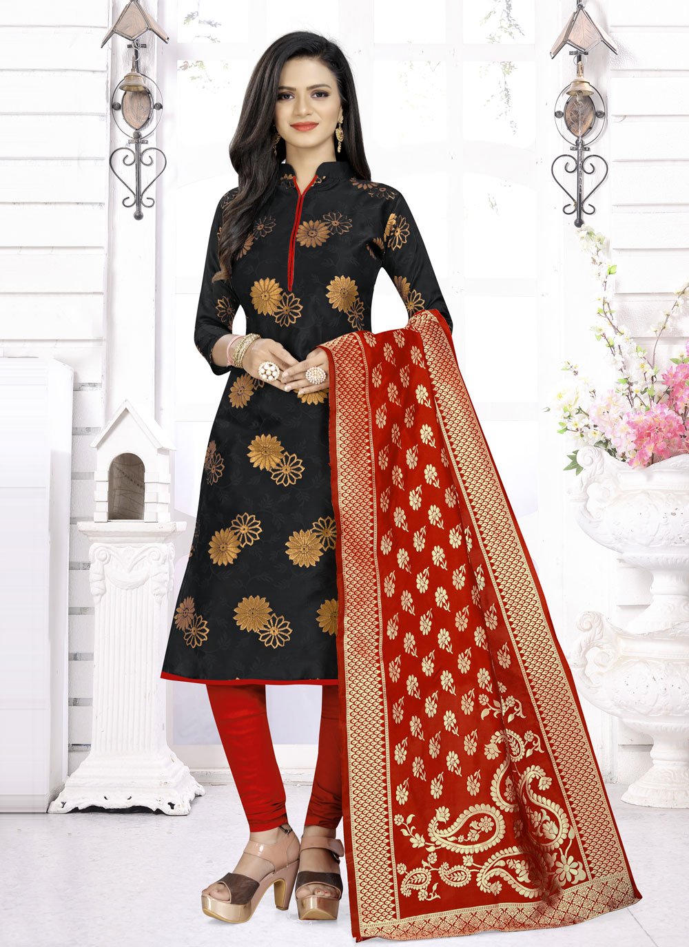 Titillating Fancy Fabric Red Designer Palazzo Salwar Suit 