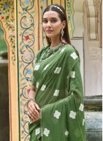 Prodigious Lucknowi Weaving Green Saree