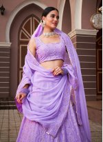 Prodigious Lucknowi work Georgette Lavender Designer Lehenga Choli