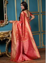 Prodigious Weaving Banarasi Silk Red Traditional Saree