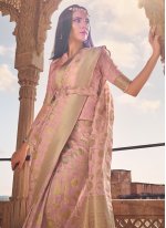 Prodigious Weaving Rose Pink Silk Contemporary Style Saree