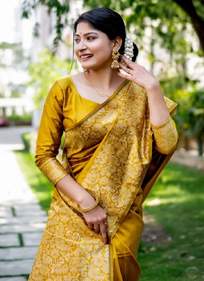 Prodigious Yellow Ceremonial Classic Saree