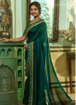 Prominent Green Embroidered Contemporary Style Saree