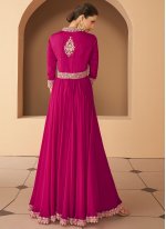 Prominent Hot Pink Embroidered Georgette Readymade Trendy Gown 