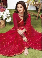 Prominent Lace Red Georgette Classic Saree