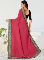 Prominent Sequins Black and Hot Pink Georgette Classic Saree