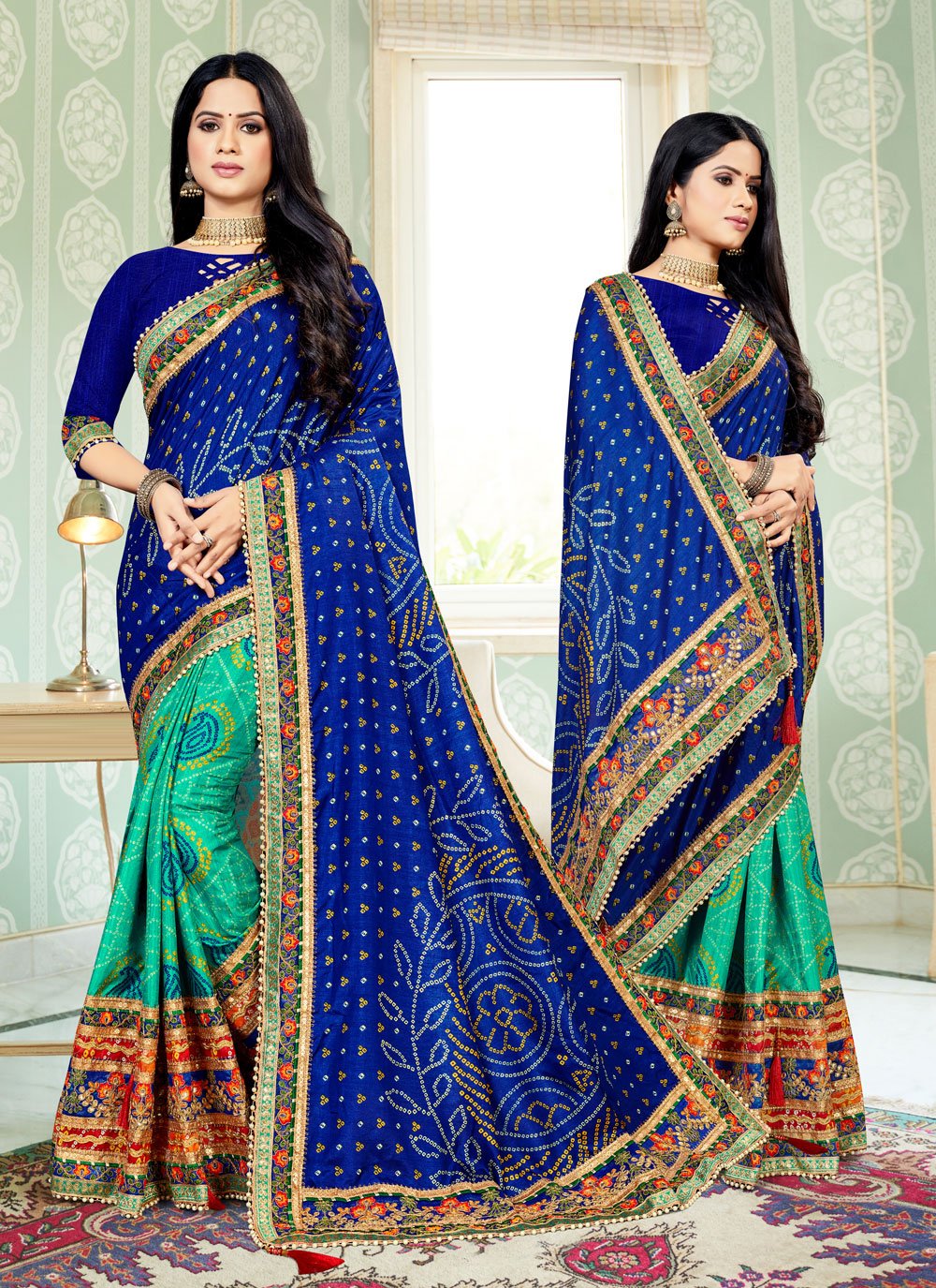 Wedding Special Bandhani Saree With Heavy Embroidery Work On Border
