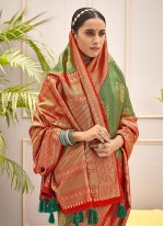 Prominent Weaving Green and Red Traditional Saree