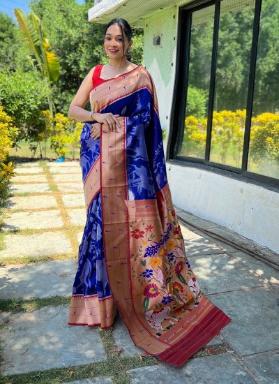 Prominent Woven Blue Silk Designer Saree