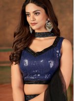 Pure Georgette Embroidered A Line Lehenga Choli in Navy Blue