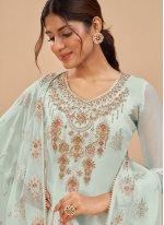 Pure Georgette Embroidered Firozi Designer Pakistani Suit