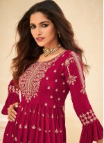 Pure Georgette Embroidered Maroon Readymade Salwar Suit