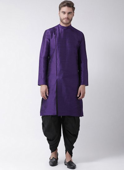 Purple Art Dupion Silk Reception Kurta Pyjama