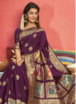 Purple Art Silk Weaving Traditional Saree