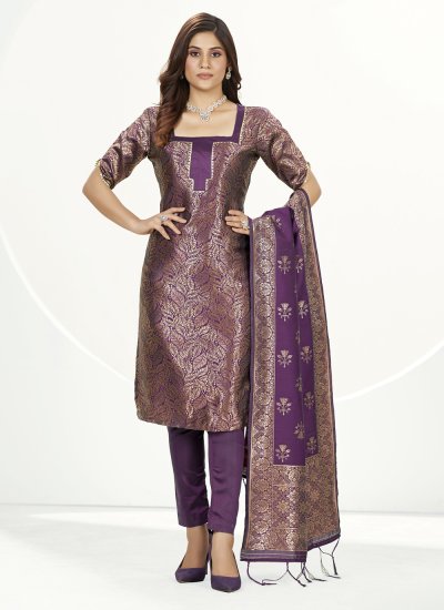 Purple Banarasi Silk Ceremonial Trendy Salwar Kameez