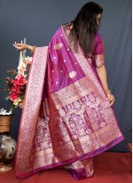 Purple Banarasi Silk Weaving Designer Contemporary Style Saree