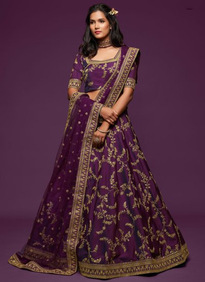 Wedding Purple Lehenga Choli Floral Embroidery Patch Work SFIN0907 –  ShreeFashionWear