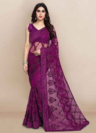 Purple Embroidered Casual Saree