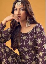 Purple Embroidered Ceremonial Readymade Salwar Suit