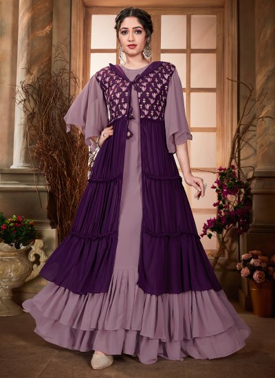 Purple Embroidered Designer Gown