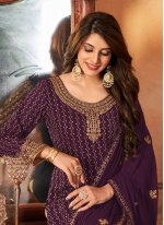 Purple Embroidered Faux Georgette Pakistani Salwar Suit