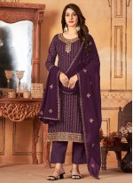 Purple Embroidered Faux Georgette Pakistani Salwar Suit