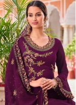 Purple Embroidered Georgette Pant Style Suit