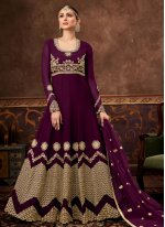 Purple Embroidered Wedding Designer Floor Length Suit