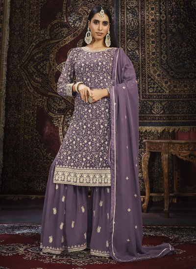 Purple Faux Georgette Ceremonial Trendy Salwar Kameez