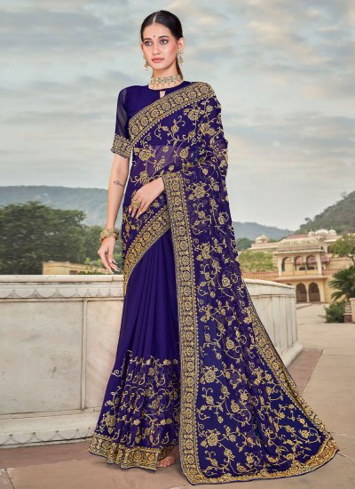 Blue Georgette Party Contemporary Style Saree