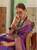 Purple Handloom silk Sangeet Designer Saree
