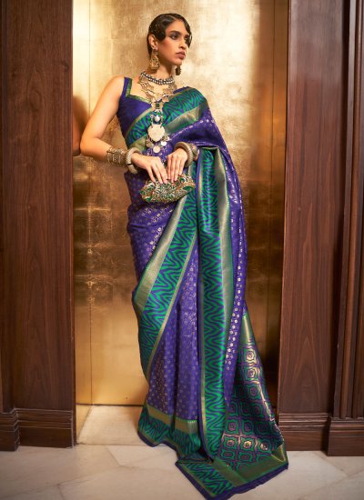 Purple Handloom silk Weaving Designer Saree
