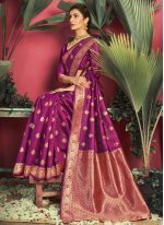 Purple Jacquard Silk Ceremonial Traditional Saree