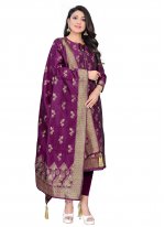 Purple Jacquard Weaving Designer Straight Salwar Suit