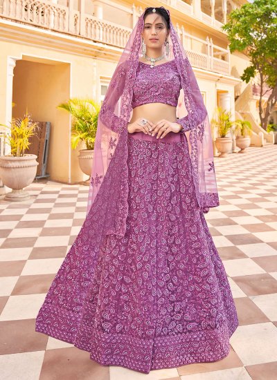 Purple Net Wedding Lehenga Choli