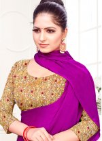 Purple Plain Fancy Fabric Trendy Saree