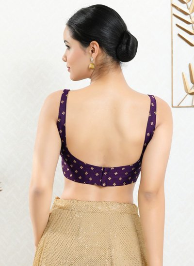 Purple Raw Silk Embroidered Designer Blouse