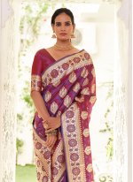 Purple Satin Weaving Classic Saree
