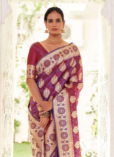 Purple Satin Weaving Classic Saree