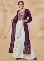 Purple Sequins Georgette Readymade Salwar Suit