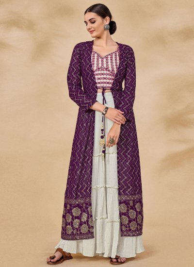 Purple Sequins Georgette Readymade Salwar Suit