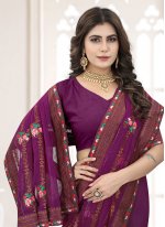 Purple Silk Embroidered Trendy Saree