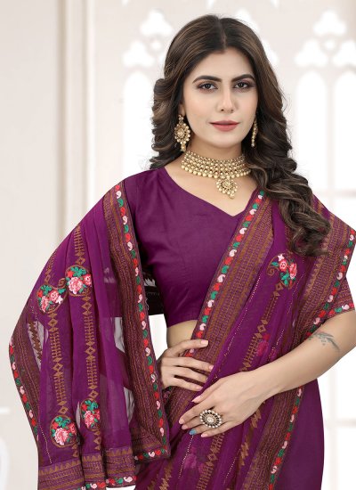 Purple Silk Embroidered Trendy Saree
