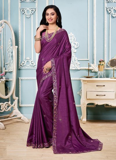 Purple Thread Work Trendy Saree
