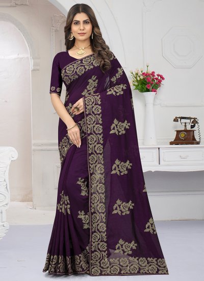 Purple Vichitra Silk Classic Saree